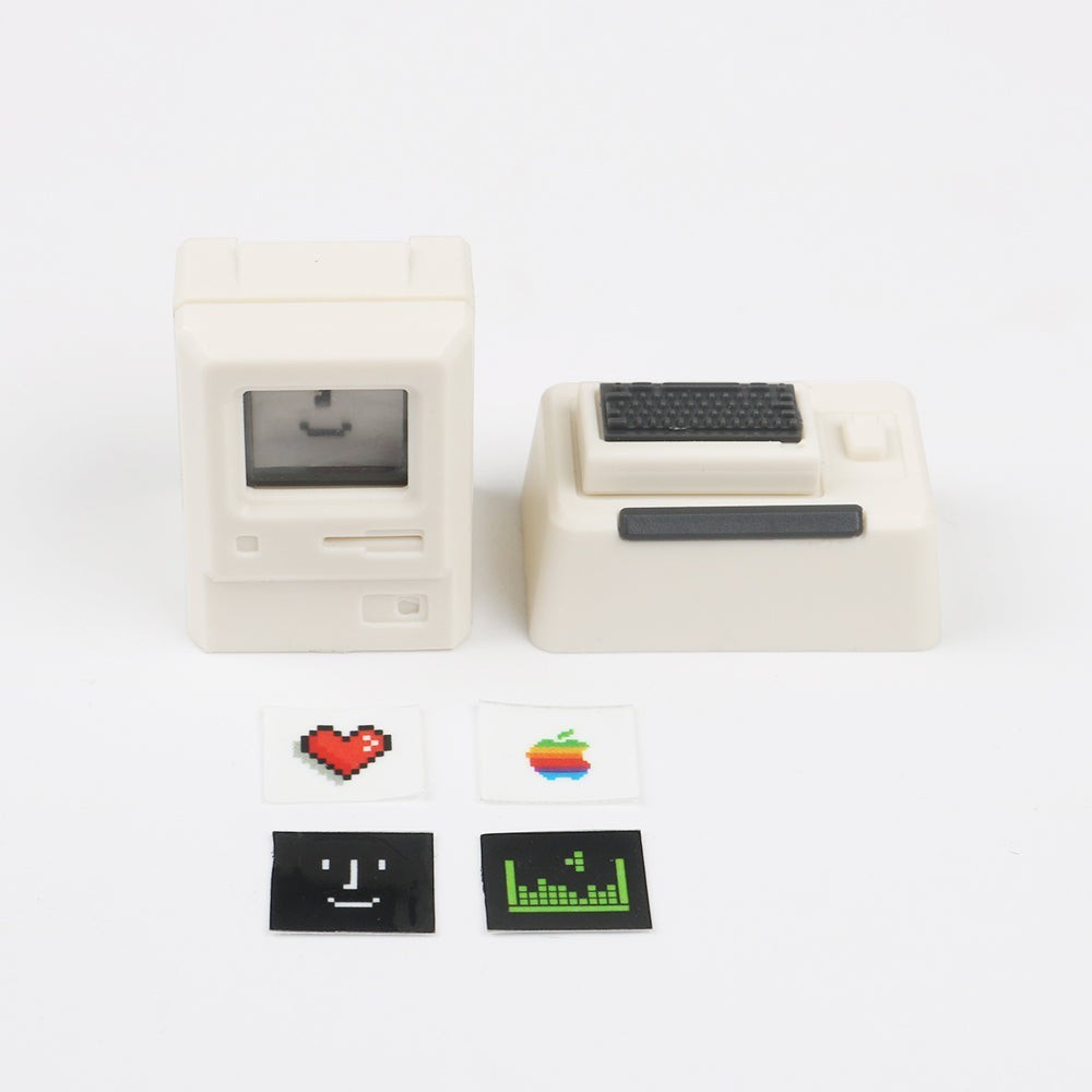 Clackycharm retro beige Macintosh artisan keycaps met verwisselbare schermstickers voor mechanische toetsenborden