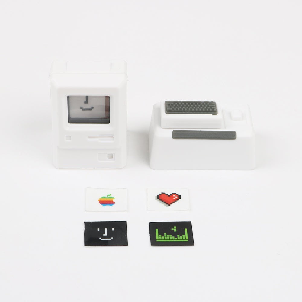 Clackycharm witte Macintosh retro artisan keycap met verwisselbare schermstickers voor mechanische toetsenborden