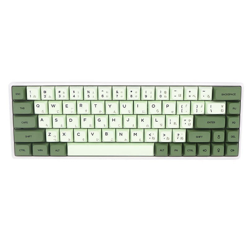 Clackycharm Matcha Mint XDA PBT keycap set met lichtgroene en donkergroene toetsen op een mechanisch toetsenbord