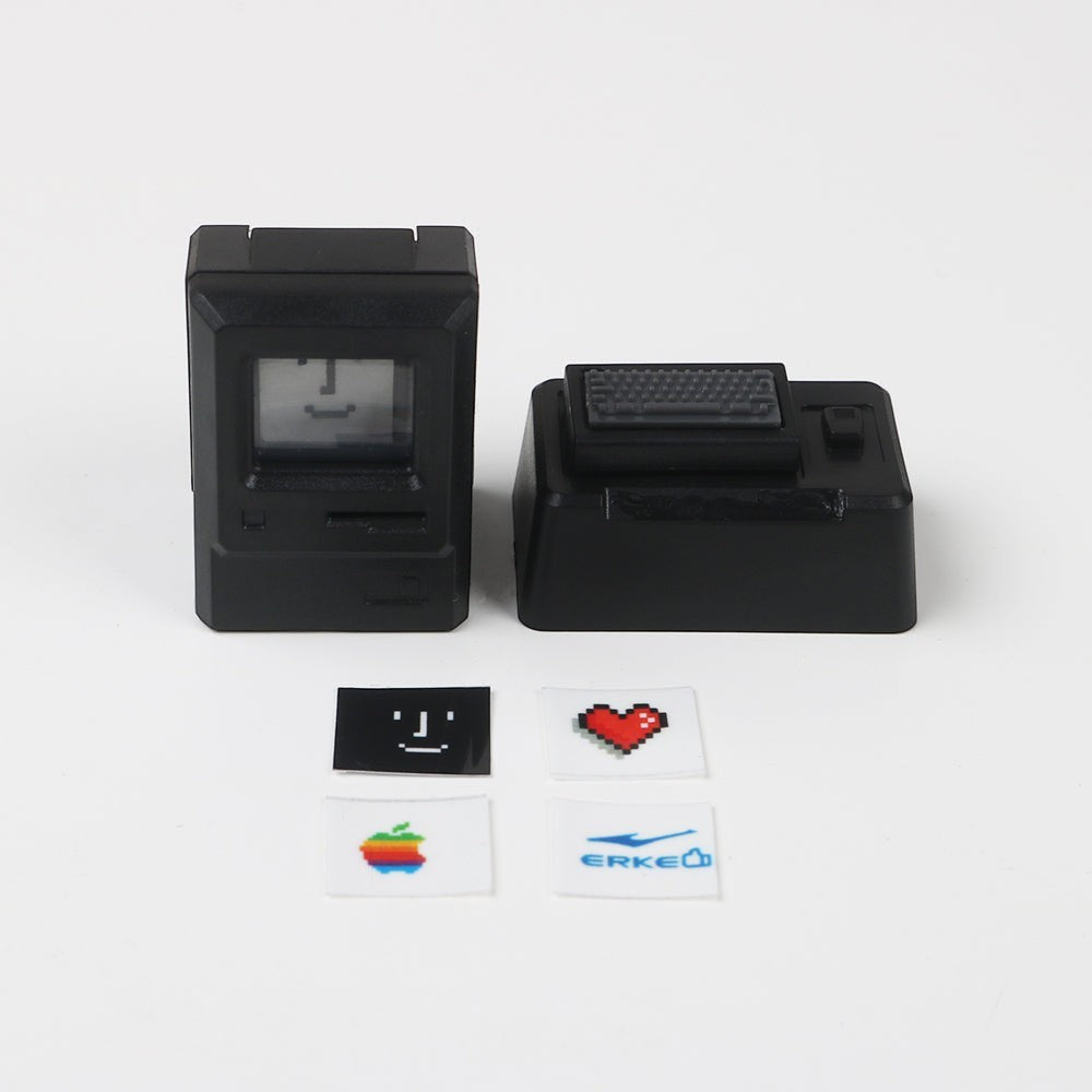 Clackycharm zwarte Macintosh retro artisan keycap met verwisselbare schermstickers voor mechanische toetsenborden